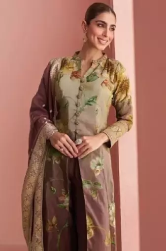 Multi silk free size stitched anarkali suit with digital printed 