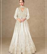 White chinon free size stitched anarkali suits with embroidery & sequence work