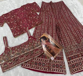 magenta georgette 3 piece set with embroidery zarkan - full stitched free size 3