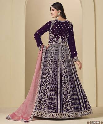 Purple velvet anarkali suits with heavy embroidery  3