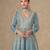 Blue chinon free size stitched anarkali suits with embroidery & sequence work