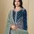 Teal velvet semi stitched anarkali suits with heavy embroidery work