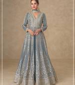 grey chinon anarkali suits with embroidery & sequin work - full stitched free size