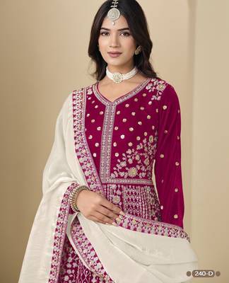 Magenta velvet anarkali suits with heavy embroidery  2