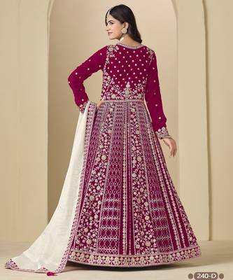 Magenta velvet anarkali suits with heavy embroidery  3
