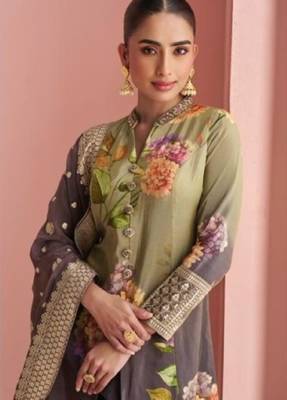 multi silk anarkali suit with digital printed - full stitched free size 2