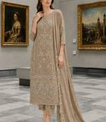 Cream Fox Georgette Semi Stitched Suit With Khatli & Sequin Work