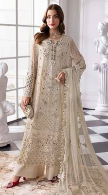 cream fox georgette suit with khatli & sequin  1