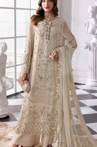 cream fox georgette suit with khatli & sequin work
