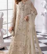 cream fox georgette suit with khatli & sequin work