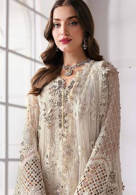 cream fox georgette suit with khatli & sequin  2