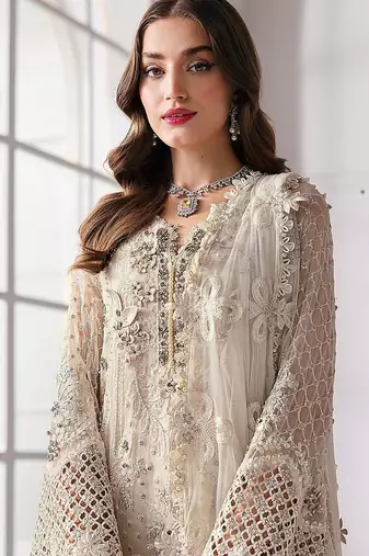 cream fox georgette suit with khatli & sequin 