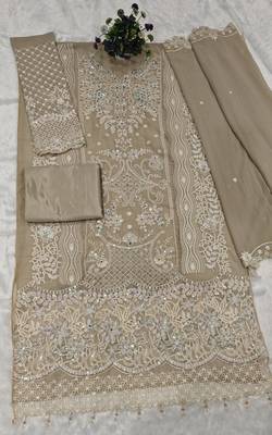 cream fox georgette suit with khatli & sequin  3