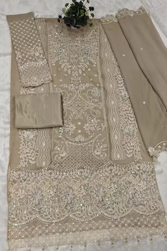 cream fox georgette suit with khatli & sequin 