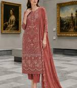 Peach Fox Georgette Semi Stitched Suit With Khatli & Sequin Work