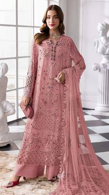 Peach fox georgette suit with khatli & sequin  1