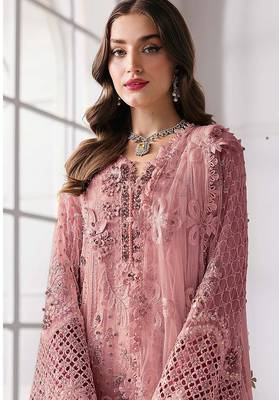 Peach fox georgette suit with khatli & sequin  2