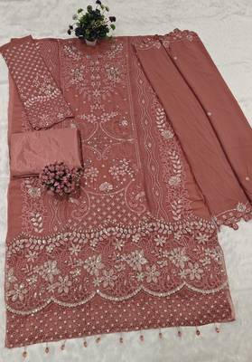 Peach fox georgette suit with khatli & sequin  3