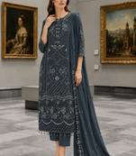 Blue Fox Georgette Semi Stitched Suit With Khatli & Sequin Work