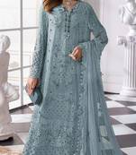 Blue fox georgette semi stitched suit with khatli & sequence work