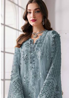 Blue fox georgette suit with khatli & sequin  2