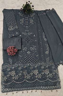 Blue fox georgette suit with khatli & sequin  3