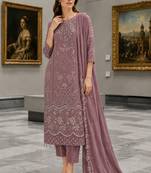 Purple Fox Georgette Semi Stitched Suit With Khatli & Sequin Work