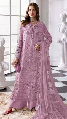 Purple fox georgette suit with khatli & sequin  1