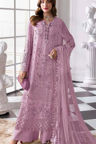 Purple fox georgette semi stitched suit with khatli & sequence work