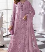 Purple fox georgette semi stitched suit with khatli & sequence work