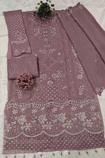 Purple fox georgette suit with khatli & sequin 