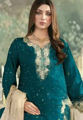 Teal jimmy cho suit with embroidered sequin  2