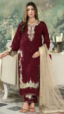 Maroon jimmy cho suit with embroidered sequin  1