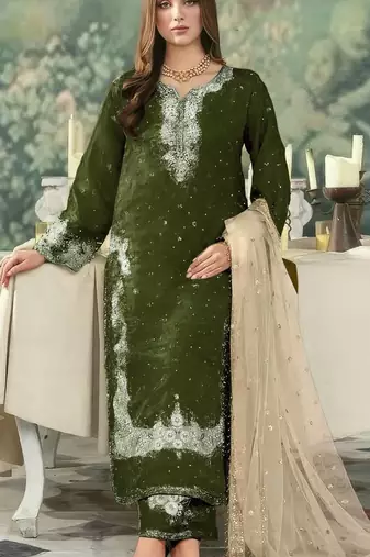 Mehendi jimmy cho semi stitched suit with embroidery & sequence work