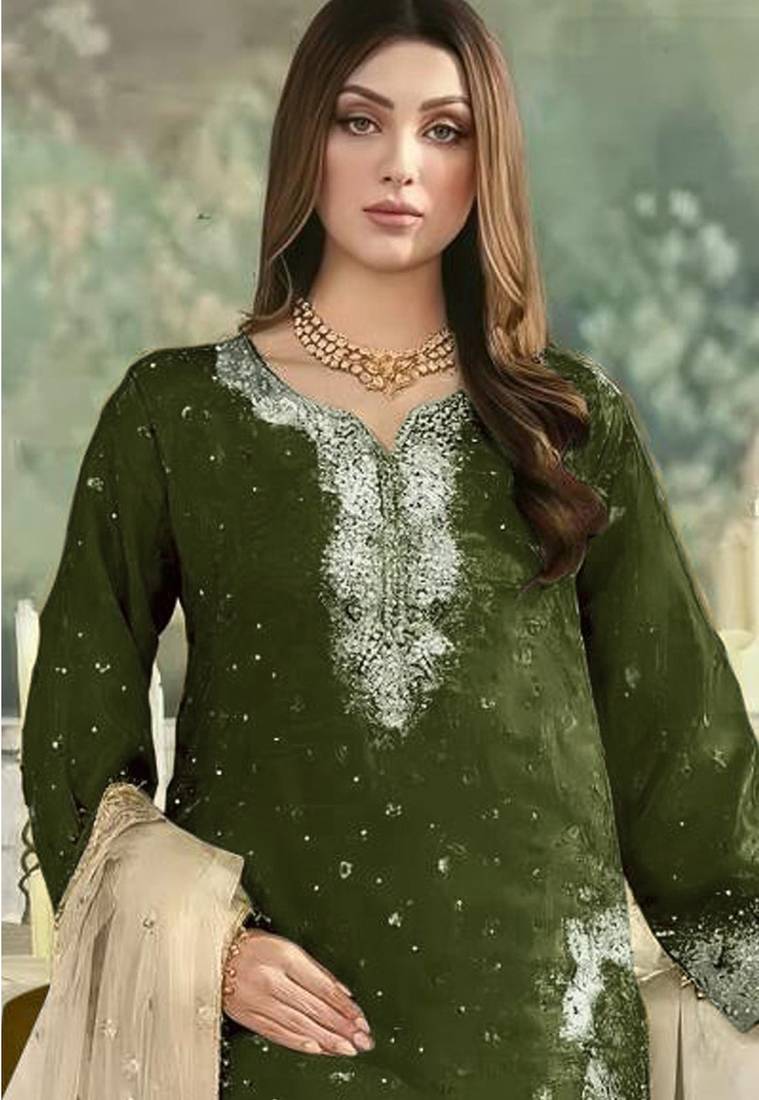 Mehendi jimmy cho semi stitched suit with embroidery & sequence work