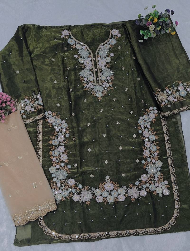 Mehendi jimmy cho semi stitched suit with embroidery & sequence work