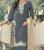 Grey jimmy cho semi stitched suit with embroidery & sequence work
