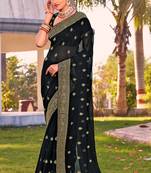 black zari embroidered stone border georgette designer saree for women