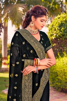 black zari embroidered stone border georgette designer saree for women 2