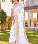 white zari embroidered stone border georgette designer saree for women