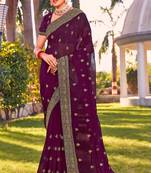 wine zari embroidered stone border georgette designer saree for women