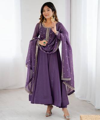 Purple anarkali set with intricate embroidery work 1