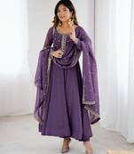 Purple anarkali set with intricate embroidery work
