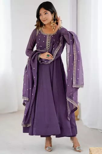 Purple anarkali set with intricate embroidery work