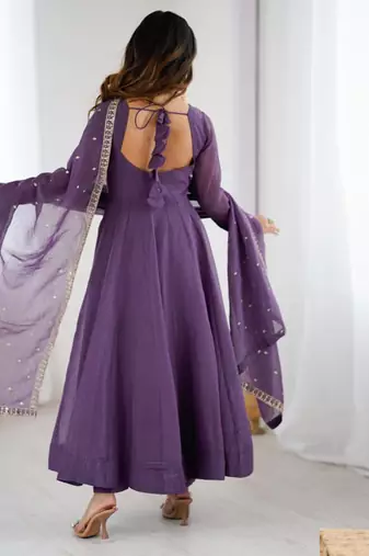 Purple anarkali set with intricate embroidery work