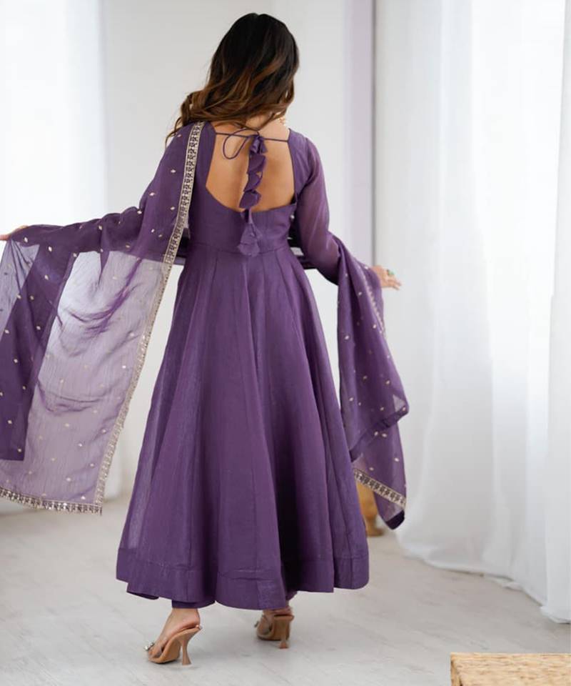 Purple anarkali set with intricate embroidery work