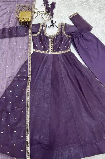 Purple anarkali set with intricate embroidery work