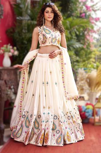 WHITE New Launch Wedding Collection Lehenga Choli Set | Pure Vichitra Fabric | Heavy Embroidery Work