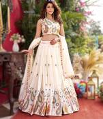 WHITE New Launch Wedding Collection Lehenga Choli Set | Pure Vichitra Fabric | Heavy Embroidery Work
