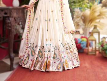 WHITE New Launch Wedding Collection Lehenga Choli Set | Pure Vichitra Fabric | Heavy Embroidery Work 3